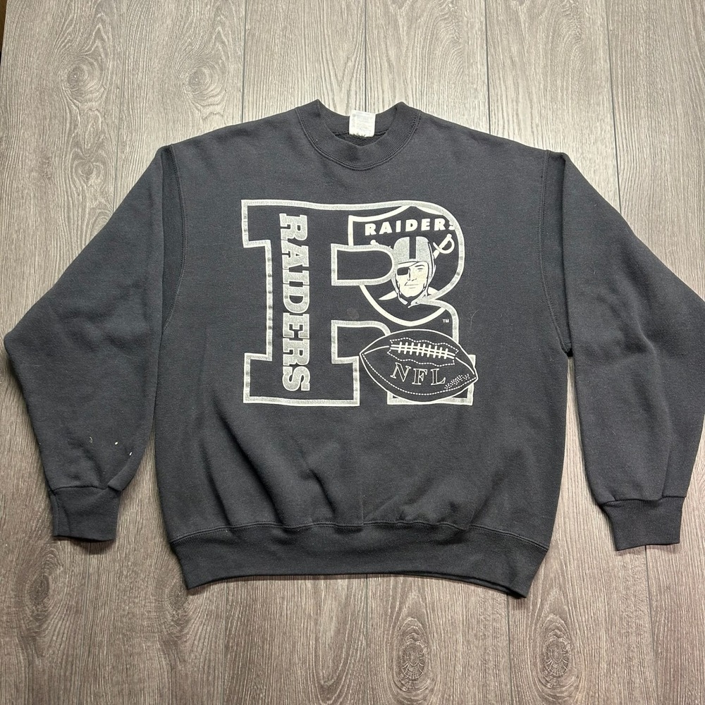 Vintage LA Raiders Sweatshirt XL Black NFL Football Crewneck Hanes Activewear
